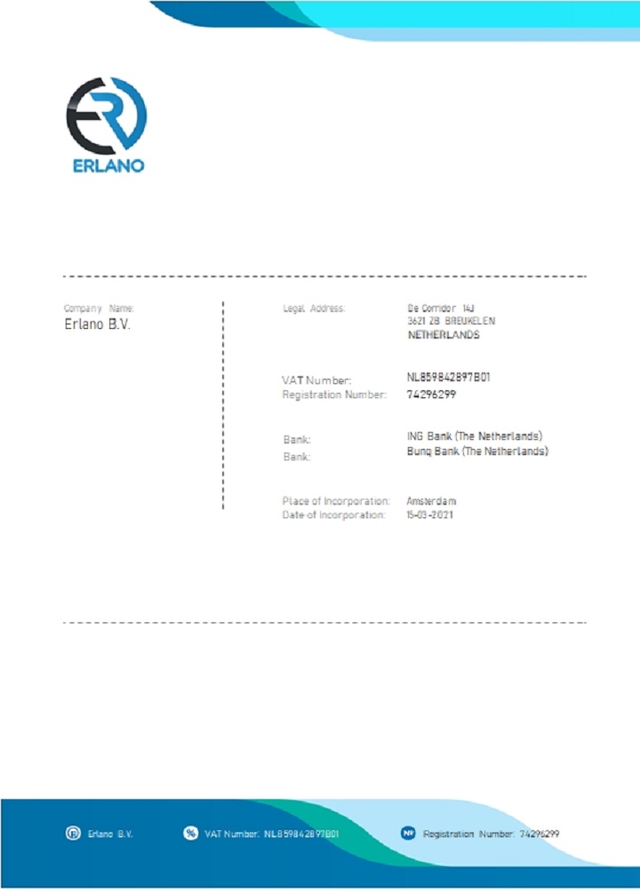 Netherlands ERLANO B. V. company payment invoice PSD template